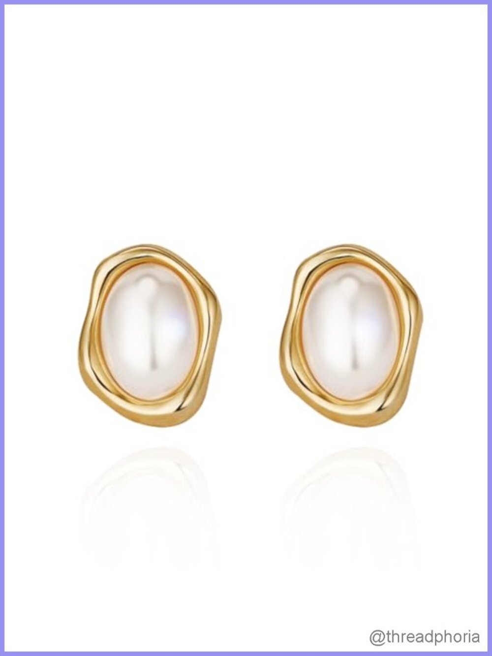 Chunky 14K Gold Plated Pearl Earrings Oval Stud